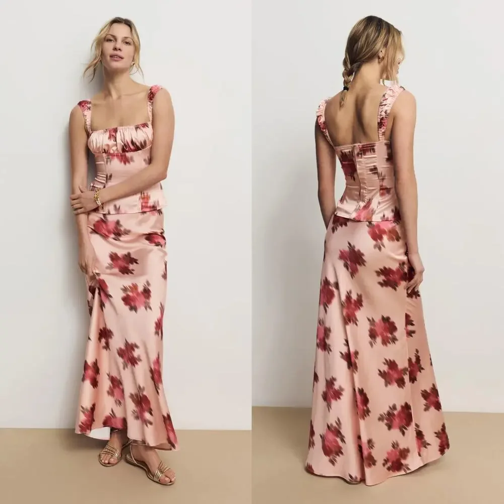 WeWoreWhat Slip Skirt Floral Print Relaxed Fit Pull On Maxi A-Line Blush Pink 6